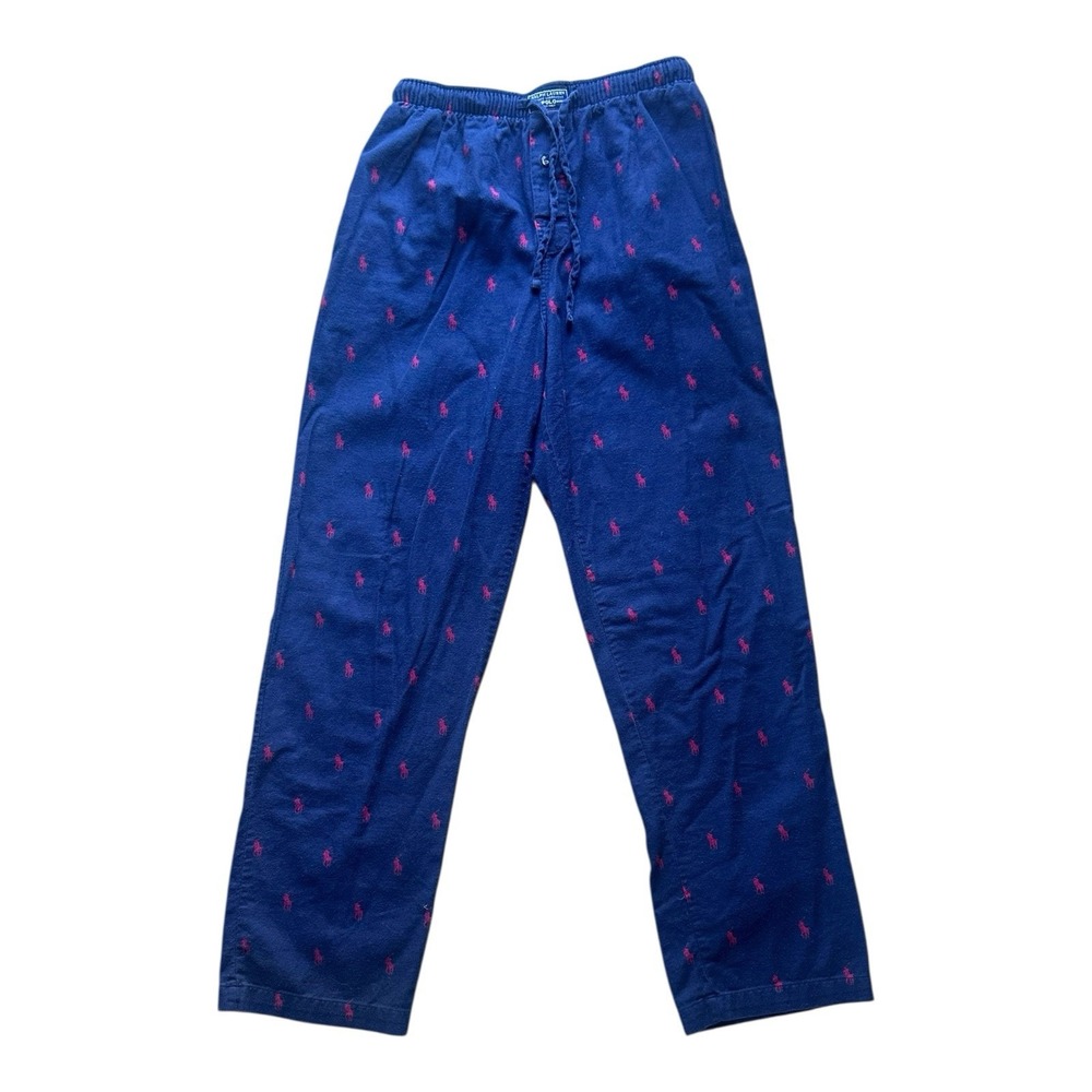 Polo Ralph Lauren Sleepwear Pant Mens Small Navy Blue Red Pockets All Over Print